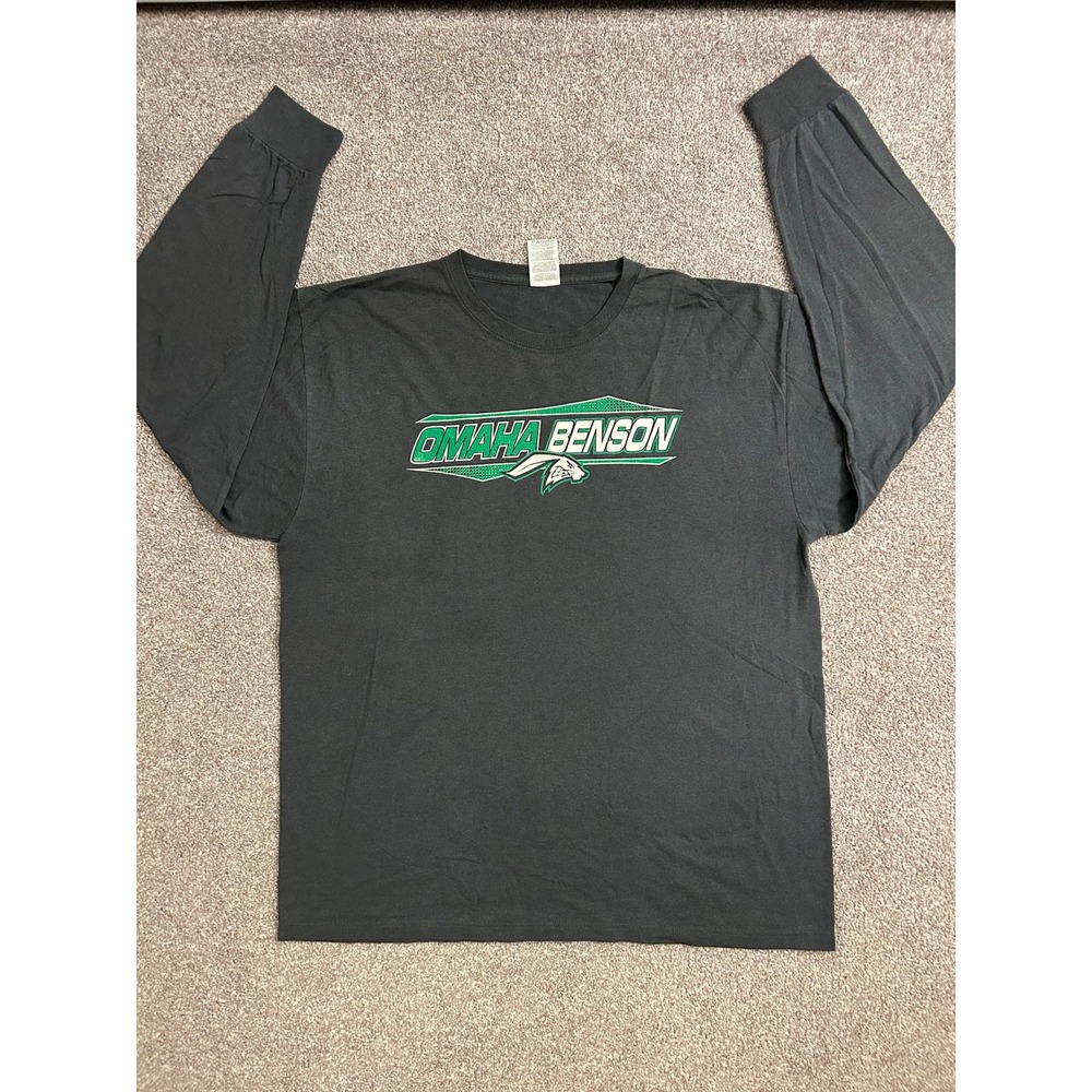 Jerzees Omaha Benson Long Sleeve Shirt Mens XL Gray Excellent Graphic Tee